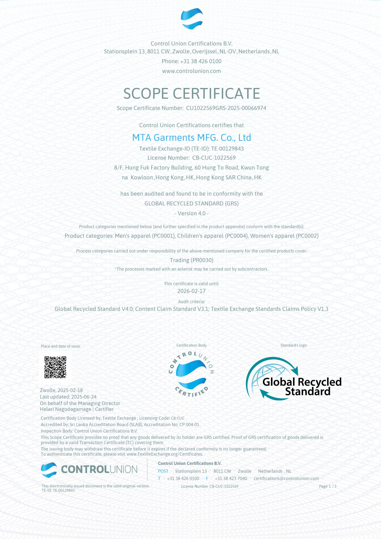 Control Union Certifications B.V.
